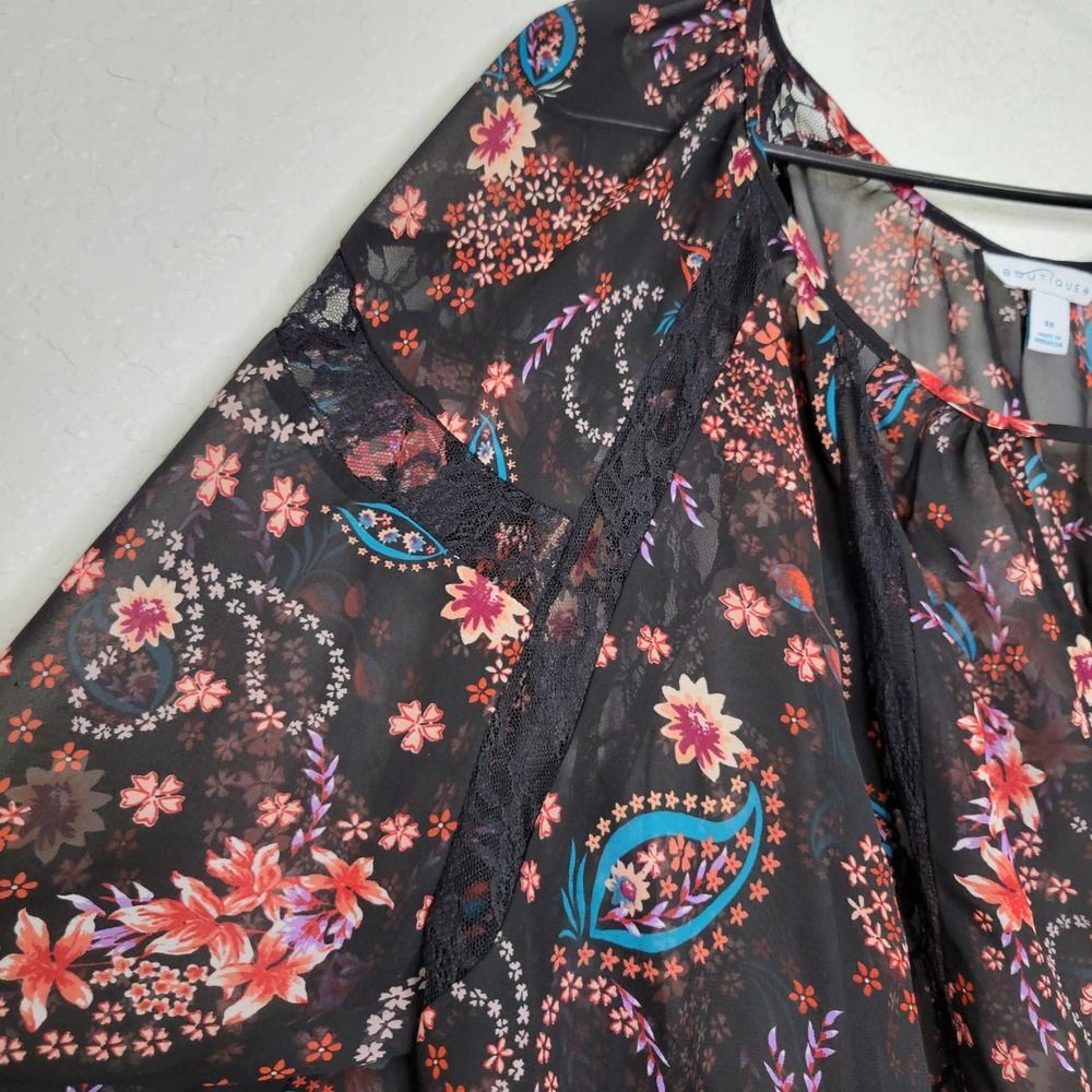 Boutique Plus Sheer Lace Detail Paisley Floral Print Long Sleeve Blouse Size 3X - Picture 3 of 7